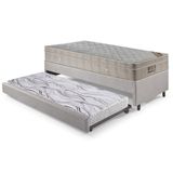 Bicama Box Solteiro Courino Linho Cinza 96x203x28 Cm Com Colchão Airtech Ortobom Molas Ensacadas E Colchão Auxiliar Ecoflex