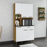 Cozinha Compacta Com 6 Portas 1 Gaveta E Espaço Para Micro-ondas 100% Mdf San Marino Espresso Móveis Amêndoa/branco