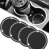 4 Pack Car Cup Holder Coaster, Universal Silicone Bling Car Coasters For Cup Holders, Sparkly Crystal Rhinestone Cute Coasters For Car Inter