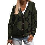 Suéter De Cardigã Feminino Prettygarden, De Malha Grossa, Verde Militar, Gg