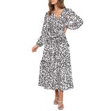 Vestido Maxi Prettygarden Floral Fall De Manga Comprida Com Decote Em V