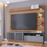 Home Theater 1 Porta Ripada Deslizante Tv 70 Polegadas Campeche - Freijó / Cinza