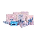 Kit Material Escolar Stitch 3 Cadernos Smart Universitário Colegial Mini E 3 Estojos Pelúcia Grande
