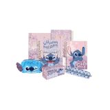 Kit Material Escolar Stitch 2 Cadernos Smart Colegial Universitário E 3 Estojos Grande Pelúcia Ziper