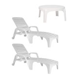 Kit 2 Espreguicçadeiras Copacabana + Mesa Puket Branco