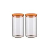 Conjunto 2 Potes De Vidro Hermético 1300ml Com Tampa De Madeira Bambu Porta Condimentos
