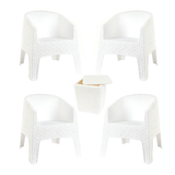 Kit 4 Poltronas De Jardim E Piscina Branca Rattan Ibiza + Mesa Capri