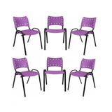 Kit 6 Cadeiras Iso Para Escola Escritório Comércio Roxo Base Preta