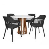 Conjunto Mesa De Jantar Redonda Talia Amadeirada Branca 100cm Com 4 Cadeiras Estofadas Marcela - Preto