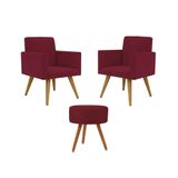 Jogo 02 Poltronas Decorativas + Puff Redondo Oferta Cor: Marsala