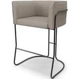 Banqueta Decorativa Fixa Baixa Base De Aço Preto Betina D02 Linho Bege D-463 - Lyam Decor
