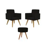 Jogo 02 Poltronas Decorativas + Puff Redondo Oferta Cor: Preto