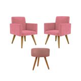 Jogo 02 Poltronas Decorativas + Puff Redondo Oferta Cor: Rosa