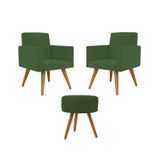 Jogo 02 Poltronas Decorativas + Puff Redondo Oferta Cor: Verde