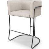Banqueta Decorativa Fixa Baixa Base De Aço Preto Betina D02 Linho Cru D-461 - Lyam Decor