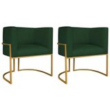 Kit 02 Poltronas Decorativas Luna Base De Ferro Dourado Suede Verde
