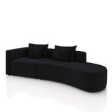 Sofá Curvo Decorativo Kimiko 297cm 2 Lugares Sala De Estar Com Chaise Veludo Preto G52 - Gran Belo