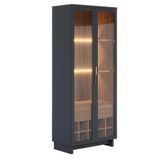 Cristaleira Decorativa Tenerife Com Portas De Vidro E Adega Led Mdf-mdp Preto-noce G73 - Gran Belo