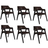 Kit 6 Cadeiras Sala De Jantar E Jogos Carteados Madeira Maciça Poker Pu Marrom-preto G42 - Gran Belo