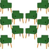 Kit 10 Poltronas Decorativa Para Sala Nina Suede Cores Pé Palito 30cm Castanho - Verde, Suede