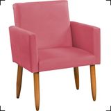 Poltrona Decorativa Para Sala Nina Suede Cores Pé Palito Castanho - Rosê, Suede