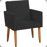 Poltrona Decorativa Para Sala Nina Suede Cores Pé Palito Castanho - Preto, Suede