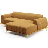 Sofá 5 Lugares Chaise Direito Sala Molino 350cm D02 Pés De Ouro Prime Bouclê Mostarda Pb-03