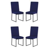 Kit 4 Cadeiras Estofadas Base De Ferro Preto Para Mesa Jantar Azul Marinho