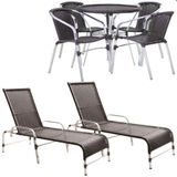 Kit 4 Cadeiras E Mesa Tampo 2 Espreguiçadeiras Piscina Preto
