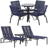 2 Espreguiçadeiras E Cadeiras E Mesa Piscina Jardim Trama Azul