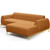 Sofá 5 Lugares Chaise Direito Sala Molino 300cm D02 Pés De Ouro Couríssimo Whisky B-90