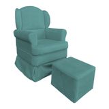Poltrona De Amamentação Com Puff Serena Suede Azul Turquesa - Pallazio