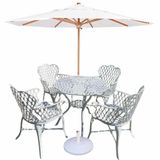 Conjunto 4 Cadeiras E Mesa Viena Bambu Em Alumínio Para Piscina Jardim Branco