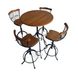 Conjunto Bistrô Com Mesa E 4 Banquetas Reguláveis Em Madeira De Demolição Sudeste Rústico