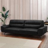Sofá Decorativo Ashton 3 Lugares Sala De Estar 216cm Pés Em Aço Couro Preto G88 - Gran Belo
