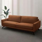 Sofá Decorativo Thalia 3 Lugares Sala De Estar 210cm Pés Em Aço Couro Conhaque G88 - Gran Belo