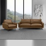 Conjunto Sala De Estar Paloma 1 Sofá 2 Lugares 183cm 1 Poltrona Couro Marrom Claro Manchado