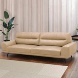 Sofá Decorativo Ashton 3 Lugares Sala De Estar 236cm Pés Em Aço Couro Nude G88 - Gran Belo