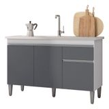 Balcão Gabinete Multiuso Tatiane 120cm 3 Portas E 1 Gaveta S-tampo - Ajl Móveis Cinza-branco