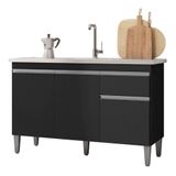 Balcão Gabinete Multiuso Tatiane 120cm 3 Portas E 1 Gaveta S-tampo - Ajl Móveis Preto