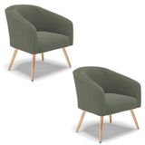 Poltrona Decorativa Pé Palito Natural Kit 2 Stella Bouclê D03 Verde Pistache