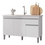 Balcão Gabinete Multiuso Tatiane 120cm 3 Portas E 1 Gaveta S-tampo - Ajl Móveis Branco