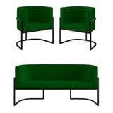 Kit 2 Poltronas + Sofá 2 Lugares Base De Metal Black Balaqui Verde Verde
