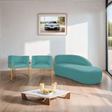 Kit Divã Luna 160cm Lado Direito E 02 Poltronas Base De Ferro Dourado Suede Cor Azul Turquesa