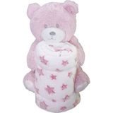 Bichinho Com Pelúcia 18cm Com Manta 75x75cm Ursinho Rosa