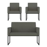 Kit 2 Poltronas + Namoradeira 2 Lugares Para Recepção Cinza