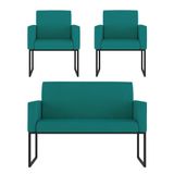 Kit 2 Poltronas + Namoradeira 2 Lugares Para Recepção Azul Turquesa
