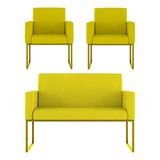 Kit Poltronas Namoradeira Lugares Recepção Base Dourada Amarelo