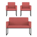 Kit 2 Poltronas + Namoradeira 2 Lugares Para Recepção Rosa