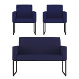 Kit 2 Poltronas + Namoradeira 2 Lugares Para Recepção Azul Marinho